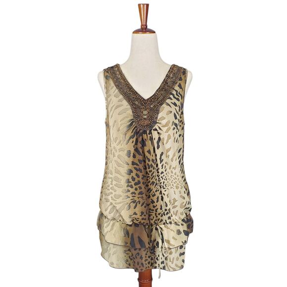 Y2k New Directions Drop Waist Long Leopard Print Tunic Top - Size Small - Picture 1 of 6